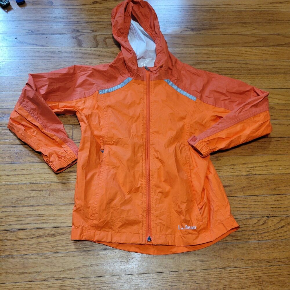 L.L. Bean Girl's Rain Jacket 6x/7  orange waterproof wind hoody